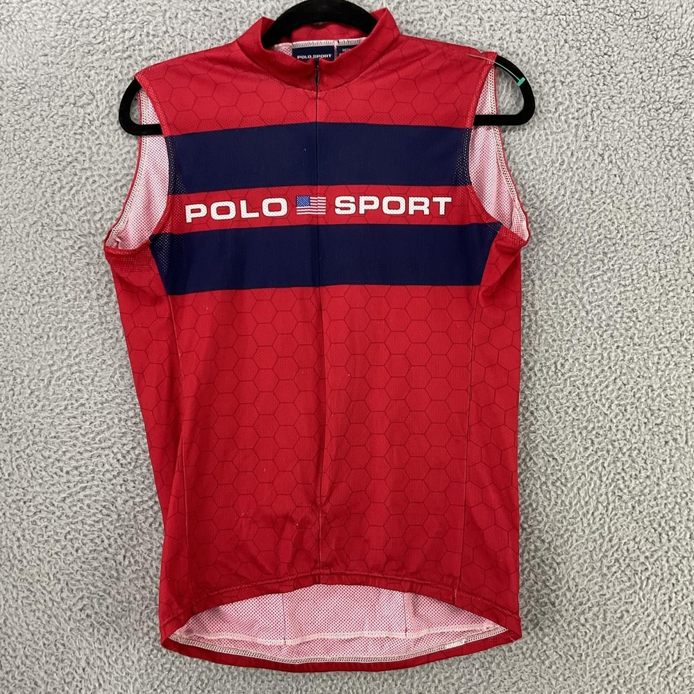 Vintage Polo Sport Ralph Lauren RLX Cycling‎ Vest Mens Medium Red USA Full Zip